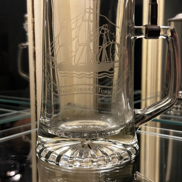 Vintage Clear Glass Stein Etched Ship Grand Turk Pewter Lid West Germany 💚 - Picture 5 of 5